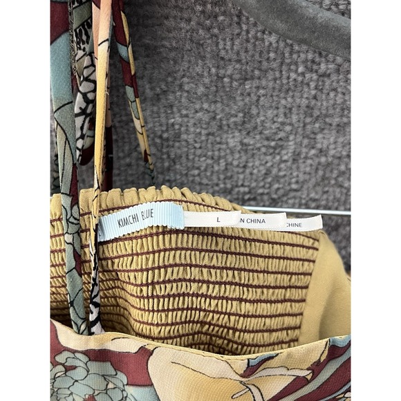 Kimchi Blue Babydoll Halter Lined Sheer Floral Safari Animal Dress Womens Sz LG - Picture 3 of 7